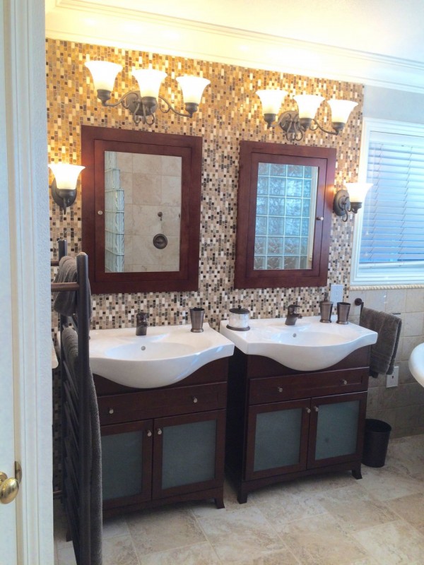 Oil rubbed bronze fixtures with contemporary vanity in Martinez California 