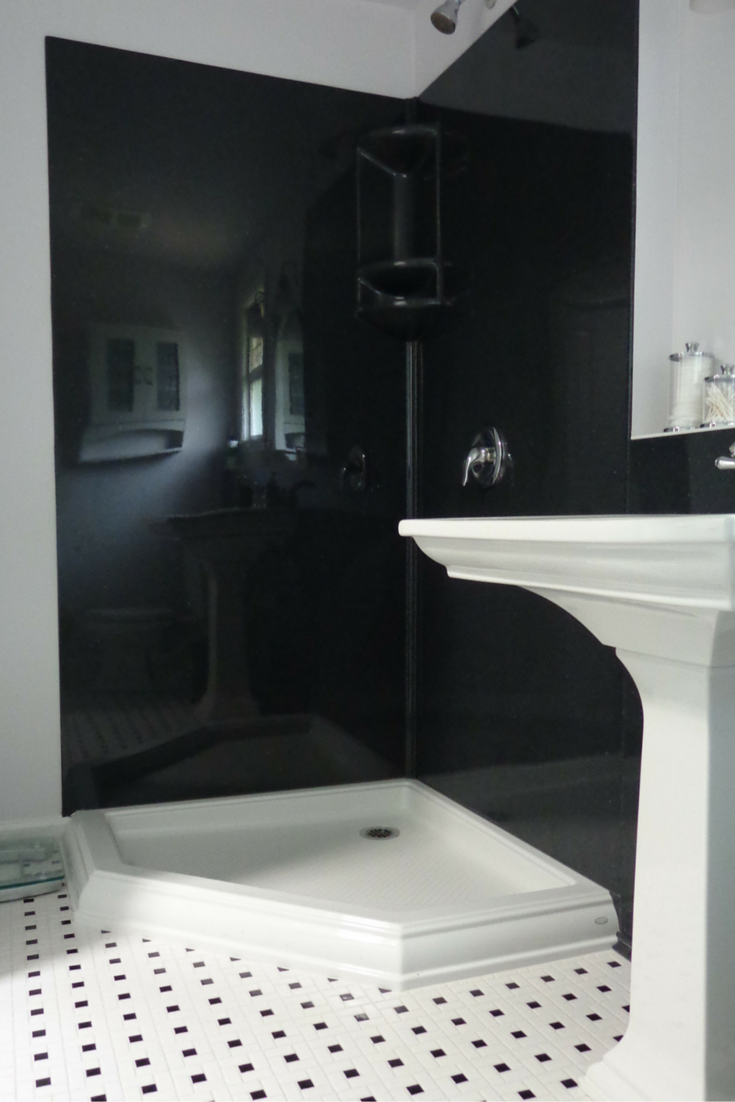 Black stone solid surface shower wall surround panels 