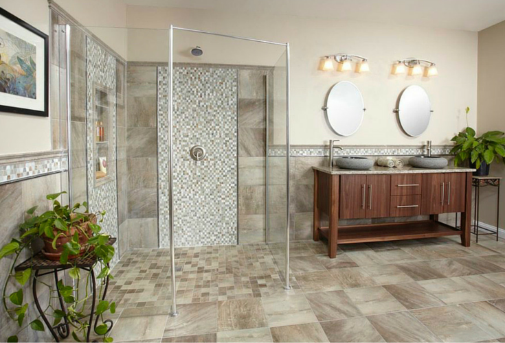 One level bathroom for safety for active adults | Innovate Building Solutions 