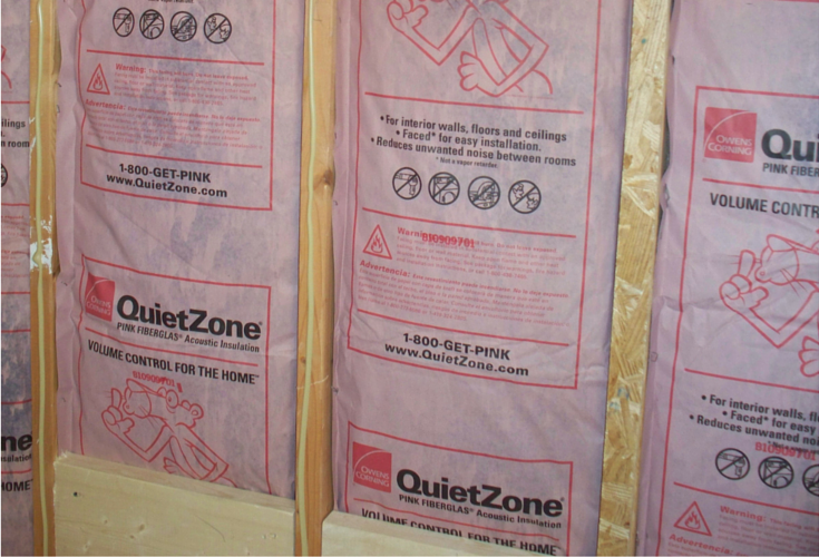 Insulation in a Cleveland bathroom remodel before the wall board is added 