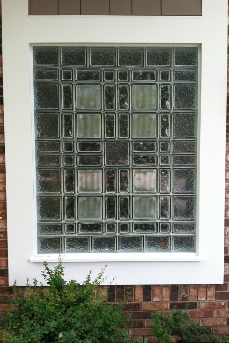 Glass block garage window design using 4 x 8 and 8 x 8 and 4 x 4 blocks with different patterns in Michigan 