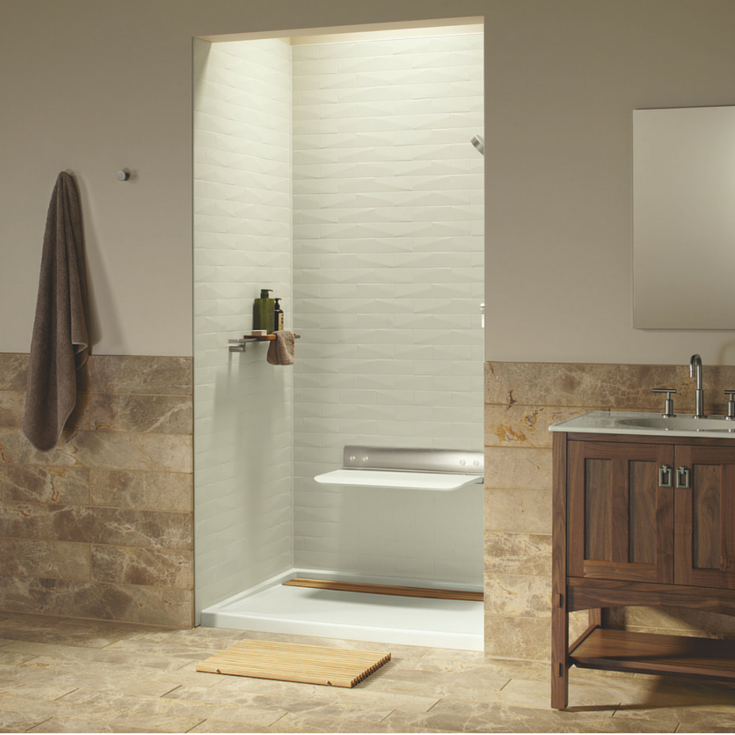 48 x 36 brick patterned shower wall kit for a contemporary bathroom 