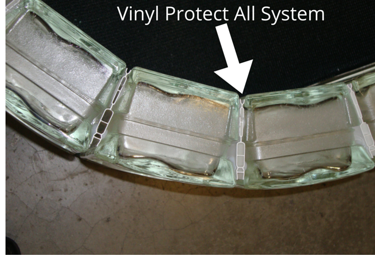 Vinyl protect all glass block fabrication and installation system