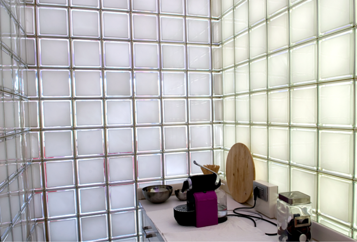 clear glass block window with a satin frosted exterior surface for privacy