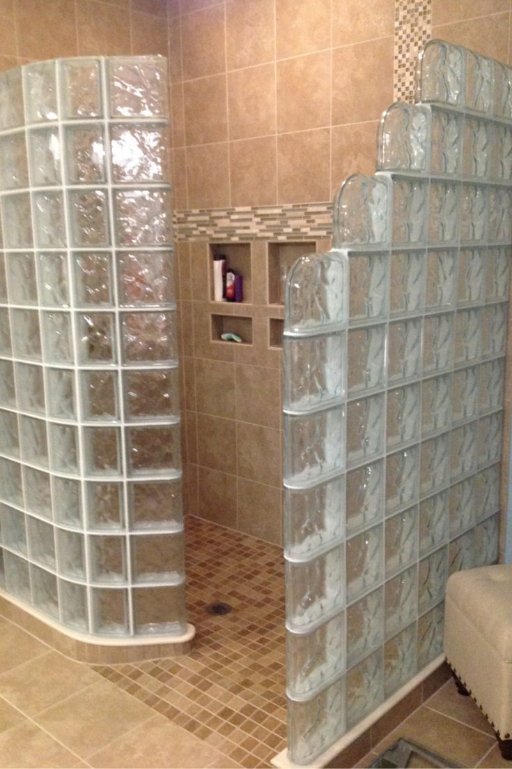 Glass block shower with a ready for tile pan for easy installation 