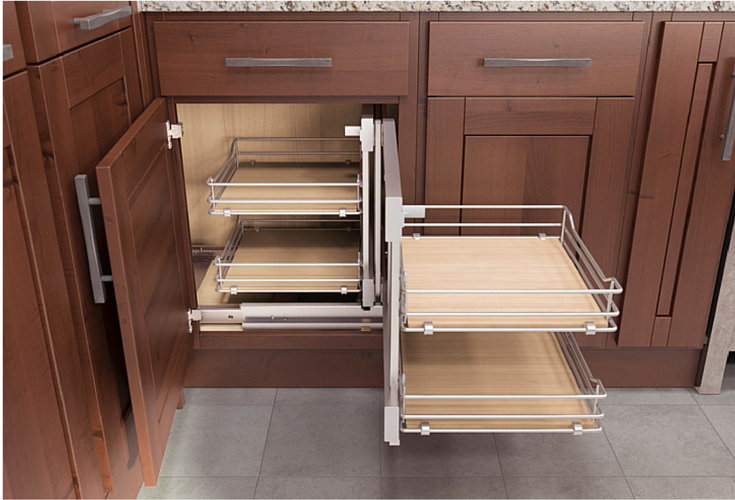 kitchen cabinet storage with multiple pull out shelves for extra storage