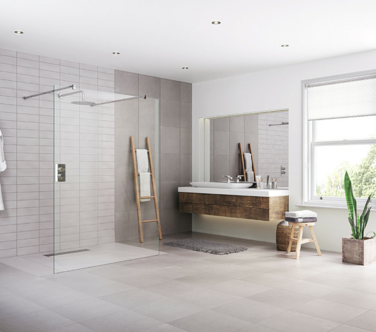 one level European wet room system for accessibility 