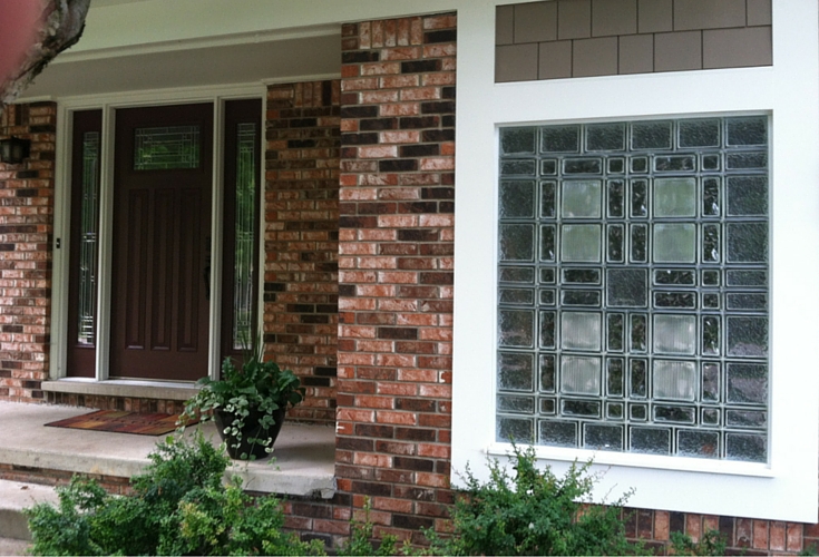 different glass block sizes and textures in a prarie style glass block window in michigan