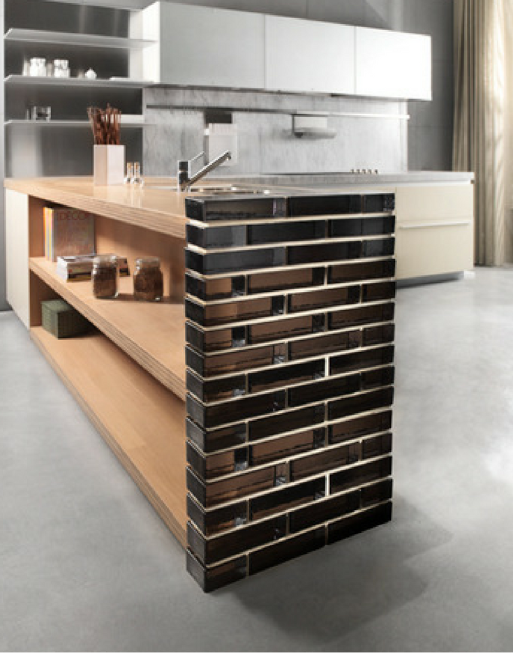 glass brick partition wall in a contemporary kitchen 