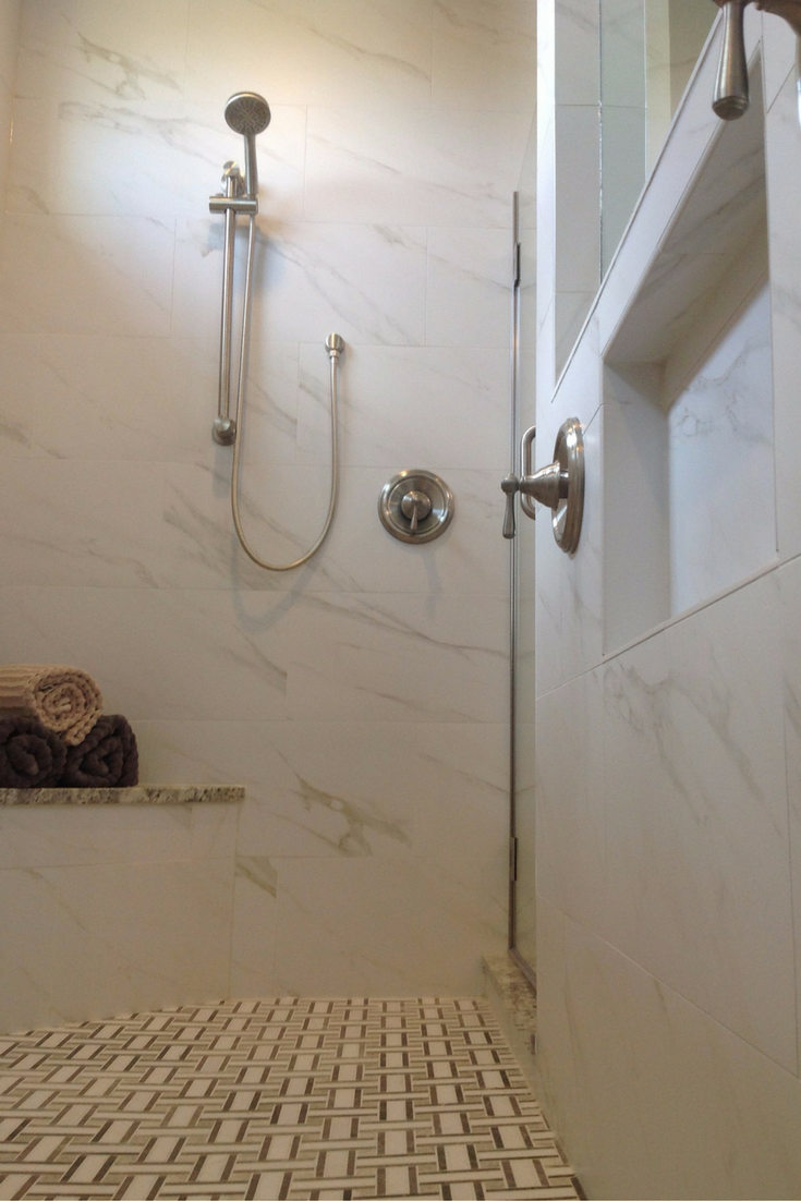 Recessed niche in an upscale shower design in columbus ohio 