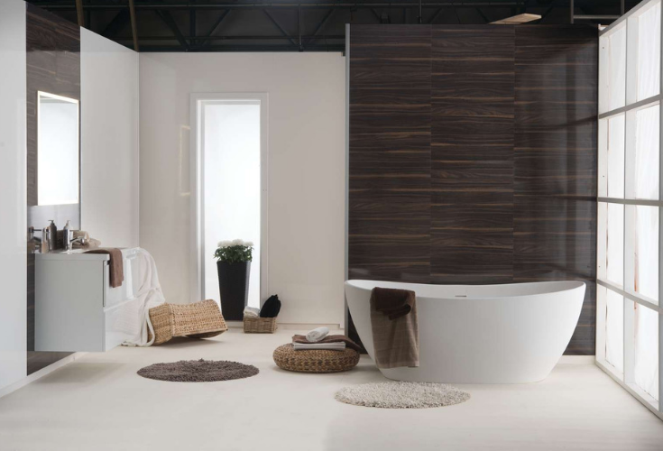 Wood look waterproof laminate bathroom and shower wall panels | Innovate Building Solutions