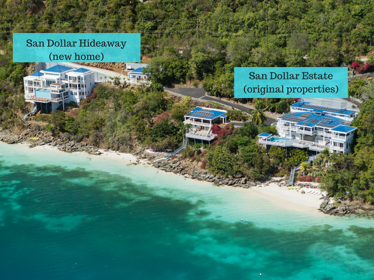 An aerial view of a luxury St. Thomas vacation properties Sand Dollar Hideaway and Sand Dollar Estates - @InnovateBuild 