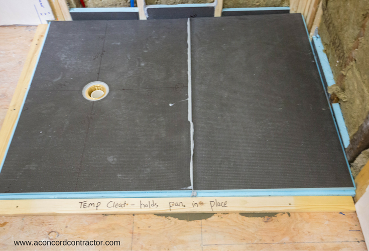 Wedi waterproof ready for tile shower pan system during the installation process | Innovate Building Solutions