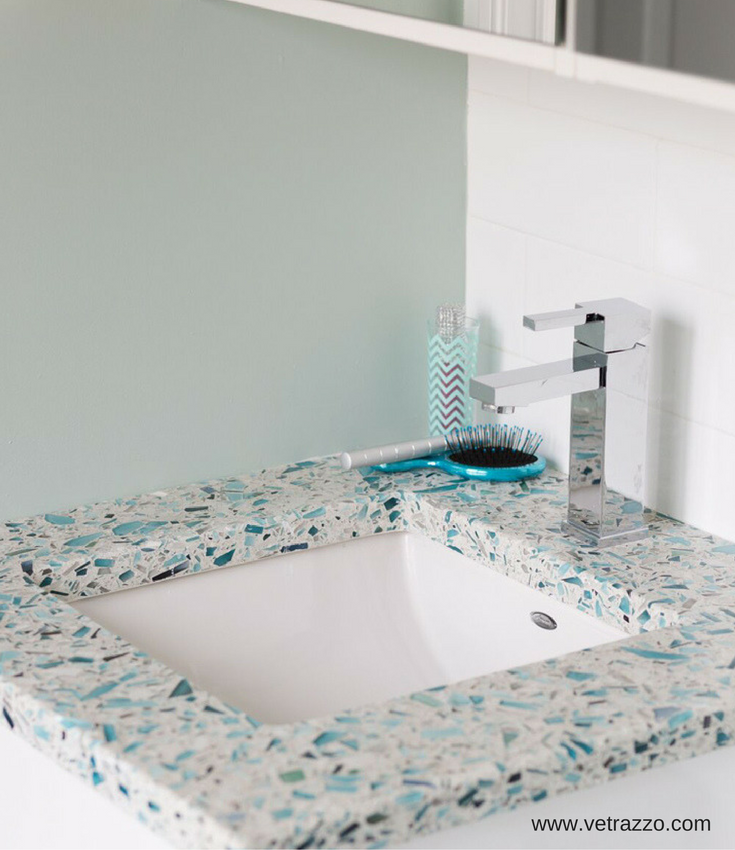 Small recycled glass bathroom vanity countertop | Innovate Building Solutions