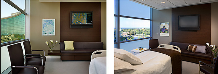 Contemporary black and white hospital room in the heart area of the Cleveland Clinic 