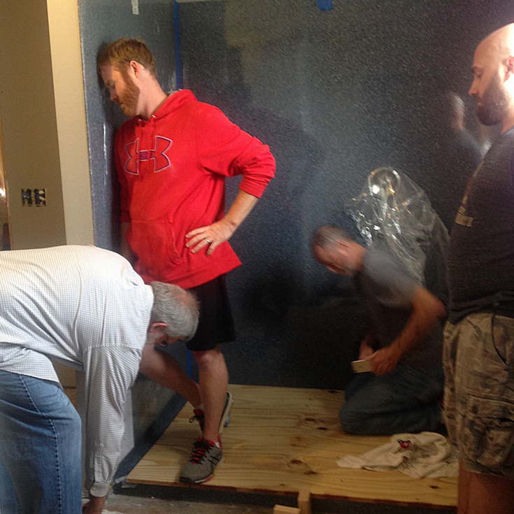 Solid surface shower wall panels during a DIY bathroom remodel in Columbus Ohio | Innovate Building Solutions 