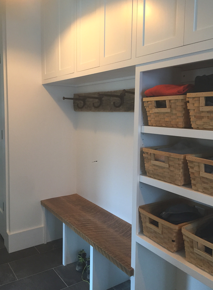 This organized mud room entryway provides efficient storage for a family in Connecticut in this sustainable energy efficient home. | Innovate Building Solutions & Innovate Home Org 