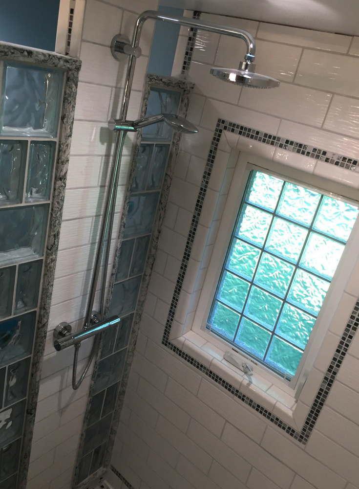 Acrylic block crank out casement window installed in a New Jersey bath remodel | Innovate Building Solutions 