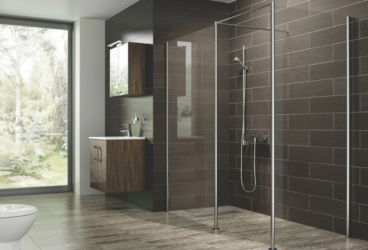 Contemporary barrier free one level shower floor wet room system for accessibility | Innovate Building Solutions 