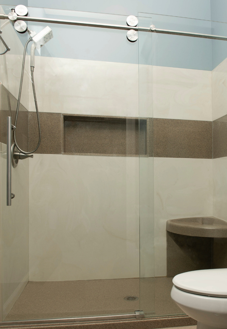 Cultured marble shower pan with a recessed niche | Innovate Building Solutions