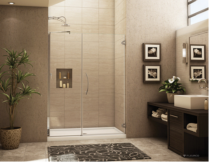 Frameless glass enclosure with chrome hardware and a acrylic shower pan | Innovate Building Solutions