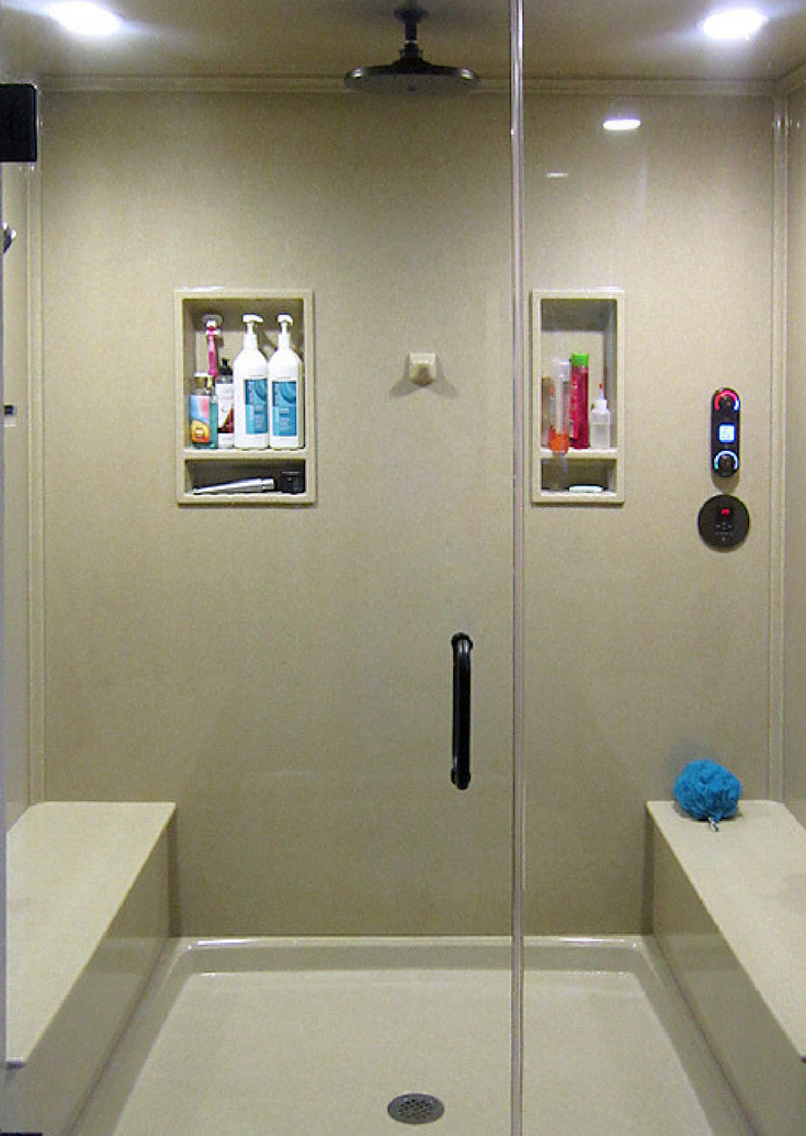 Custom Sized Solid Surface Shower Wall Panels And Base In A Kit 