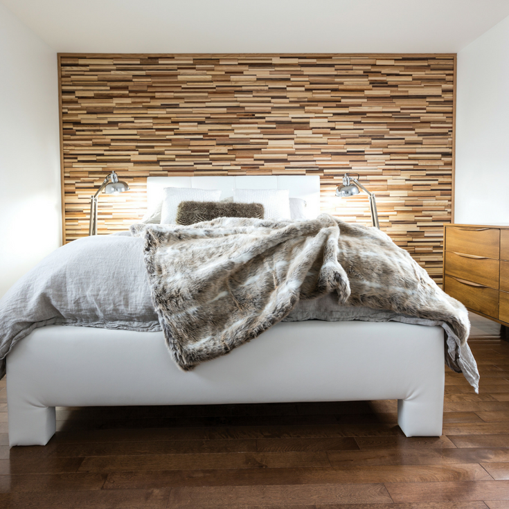 3D wood feature wall in a contemporary bedroom | Innovate Building Solutions 