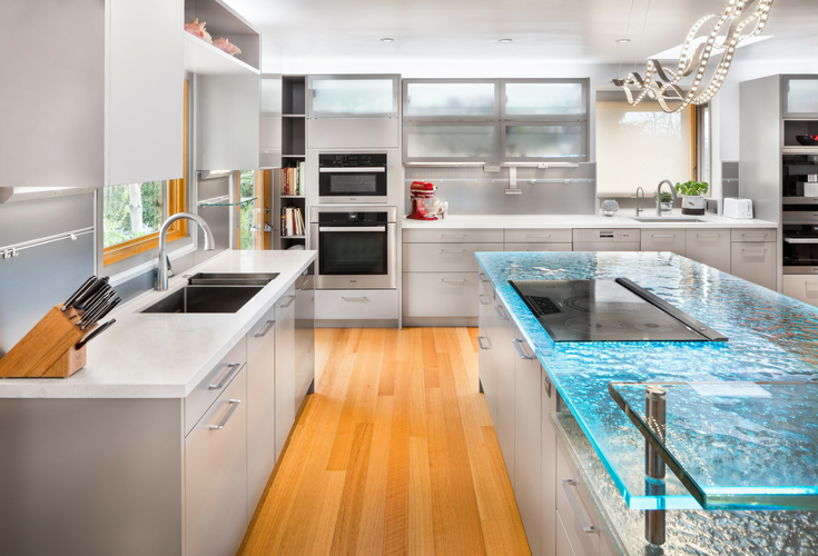 Cast glass countertop in a luxury custom home | Innovate Building Solutions