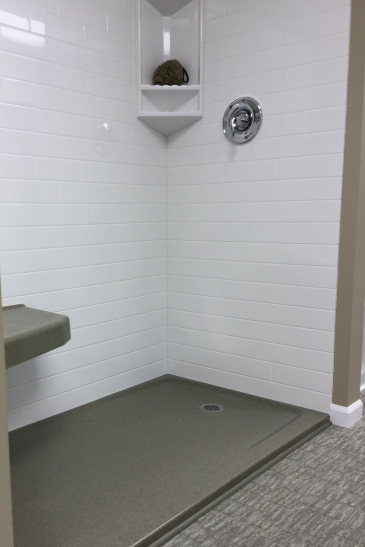 Low profile shower pan for aging in place | Innovate Building Solutions #AgeInPlace #AgingInPlace #ShowerPan