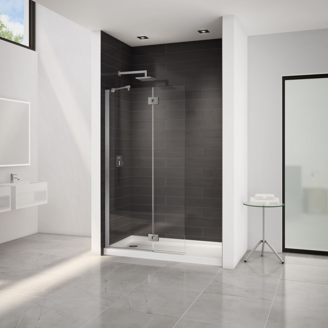 Walk in shower replacement kit with a glass shower screen 