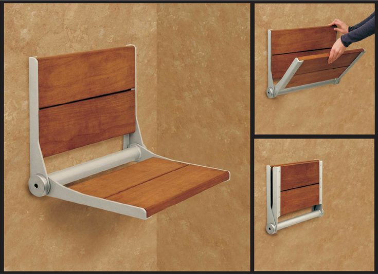 Folded down shower seating | Innovate Building Solutions #ShowerSeating #FoldedSeat #BathroomSeating