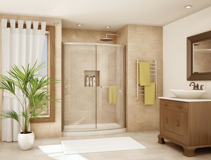 Bowed Shower Base | Innovate Building Solutions | #BowedShower #ShowerBase #SolidSurface #BathroomShower