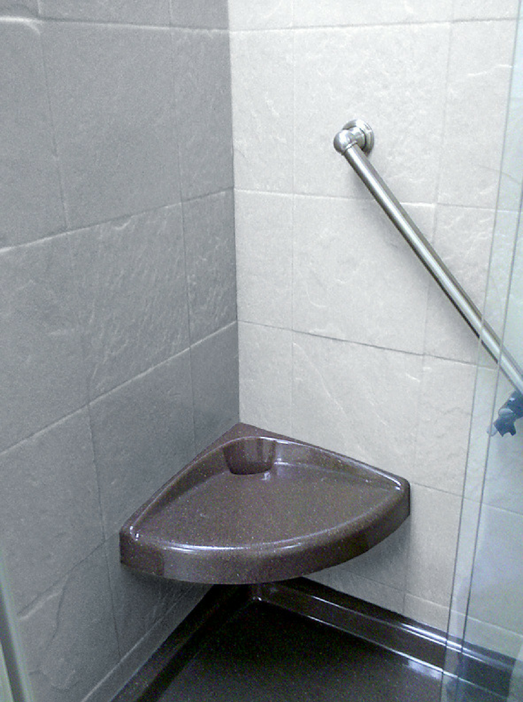 Corner Seat Solid Surface | Innovate Building Solutions | #CornerSeat #ShowerSeat #SolidSurface 