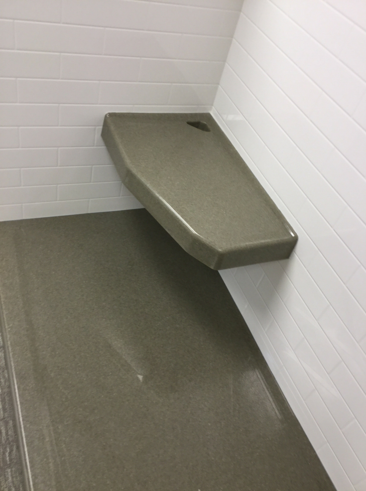 Solid Surface shower pan with a textured bottom | Innovate Building Solutions | #ShowerPan #TexturedBottom #CustomShowerPan