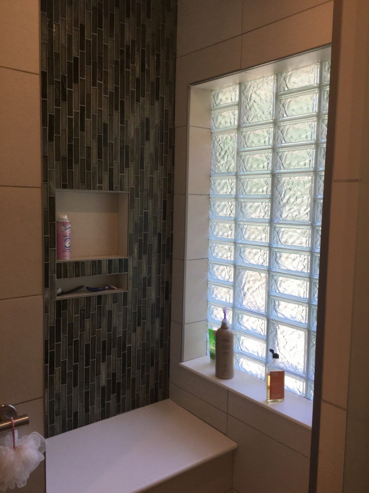 Glass block bathroom window with different patterns | Innovate Building Solutions | #GlassBlockWindows #GlassBlock #DecorativeGlassBlock #BathroomWindow