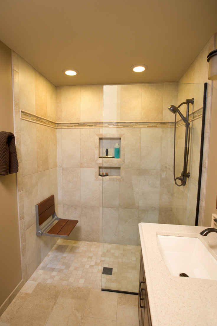 One Level Wet Room For Tiny Bathroom | Innovate Building Solutions | #TinyBathroom #OneLevelShower #RollInShower 