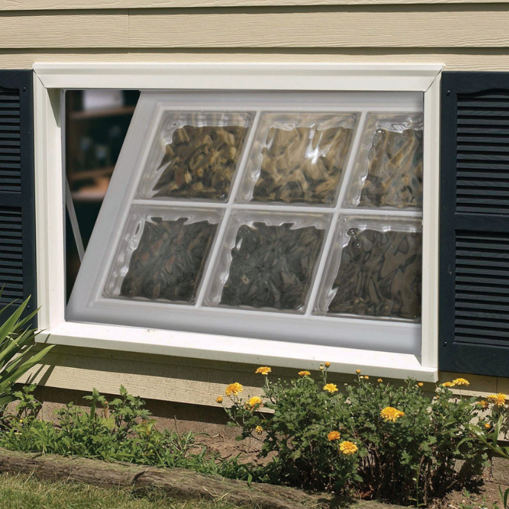 Acrylic block basement window hopper style | Innovate Building Solutions | #AcrylicWindows #AcrylicGlassBlock #BasementWindows