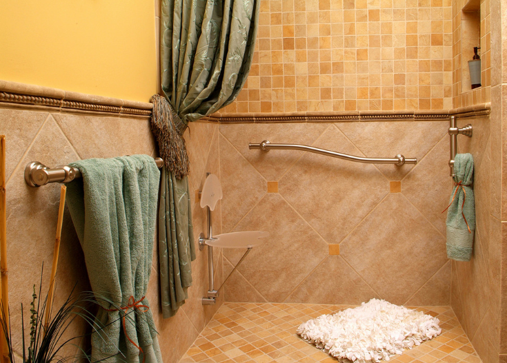 Decorative handicap ADA accessible shower | Innovate Building Solutions | #DecorativeShower #HandicapShower #ShowerAccessories