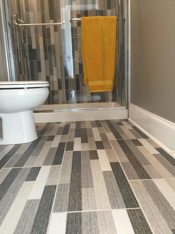 Fabric tiles in Bob Webb homes | Innovate Building Solutions | #FabricFloors #BathroomTrends #FabricTiles