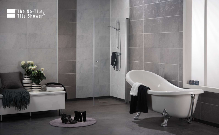 No Tile Tile Wall Laminated Wall Panels | Innovate Building Solutions | #NoTile #TileShower #ShowerWall #TiledBathroom