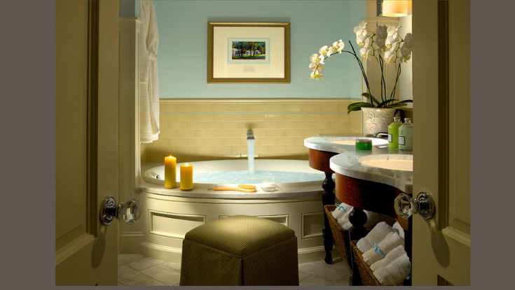 Omni Bedford hotel Bathroom | Innovate Building Solutions | #ShowerPanels #BathroomRemodel #HotBathroomTrends