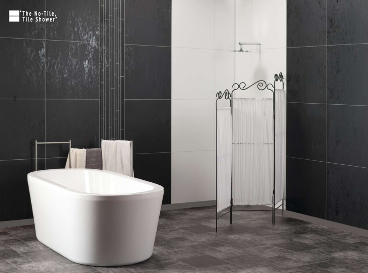 Tile looking wall panels | Innovate Building Solutions | #TiledShower #WallPanels #BathroomRemodelDIY #NoTileTileShowe