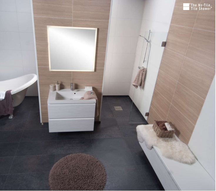 One level wet room with laminated waterproof shower wall panels | Innovate Building Solutions