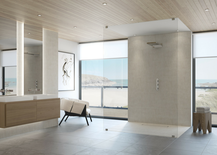 One level contemporary bathroom designs | Innovate Building Solutions | #OneLevelShower #RollInShower #BathroomRemodeling