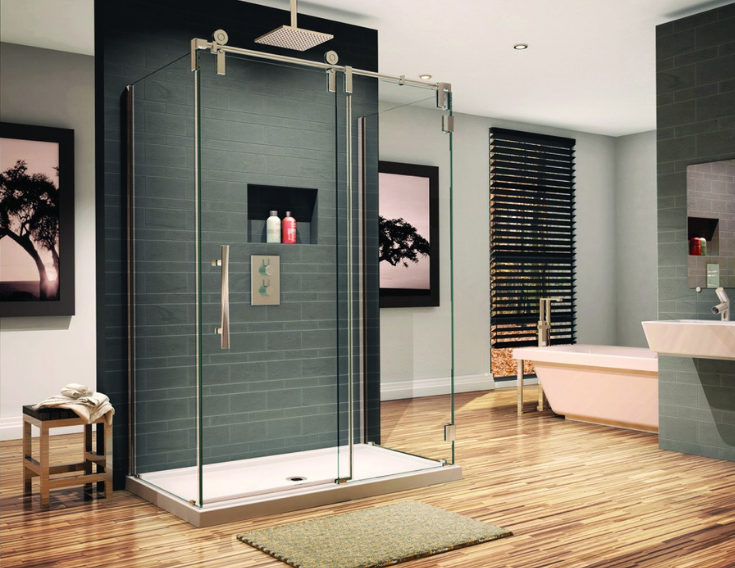 Three sided frameless glass enclosure for Shower Door | Innovate Building Solutions | #FramedGlassDoor #ShowerDoor #GlassEnclosure
