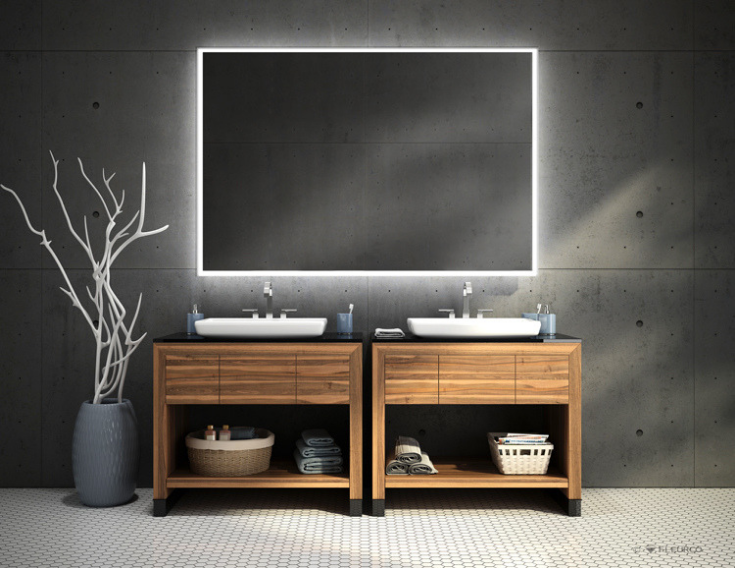 LED lighted mirror for bathroom vanity | Innovate Building Solutions | #LEDLight #LightedMirror #BathroomVanity #ContemporaryDesign