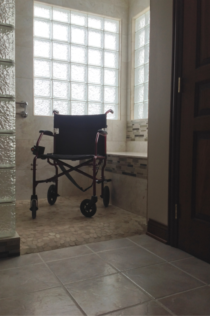 Ready for tile roll in shower for a wheelchair | Innovate Building Solutions | #RollInShower #WheelChairAccess #UniversalDesign