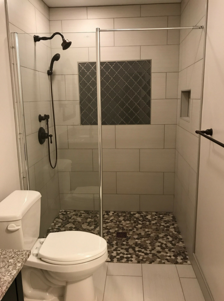 Small wet room bathroom in 5' by 8' space | innovate building solutions | #BathroomSpace #SmallBathroom #SmallShowerDesign