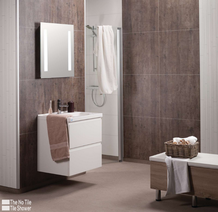 Large tile looking no tile tile shower wall panels | Innovate Building Solutions | #LargeTiles #NoTileShower #BathroomShowerRemodeling #RemodelingDIY