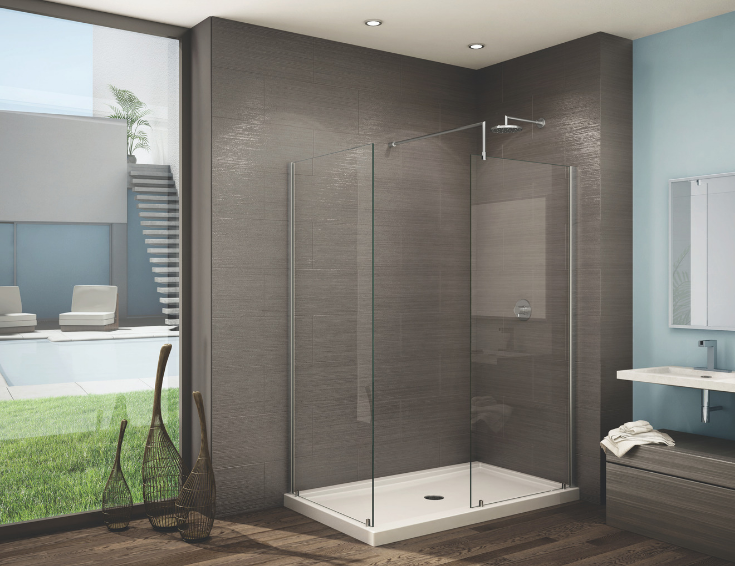 Standard 60 x 36 shower pan for a corner walk in shower | Innovate Building Solutions | #ShowerPan #StandardShower #SimpleShowerInstall #DIYShowerBase